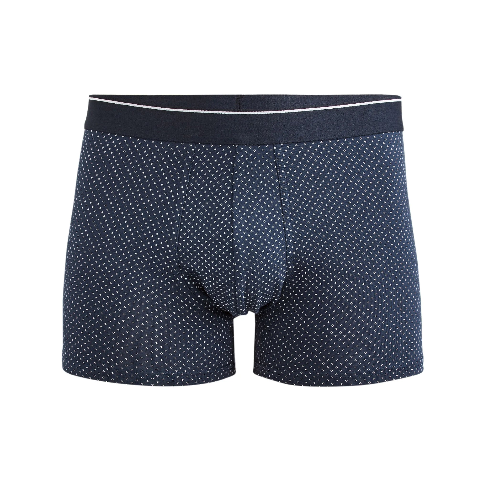 Printed Stretch Cotton Boxer Shorts - Navy