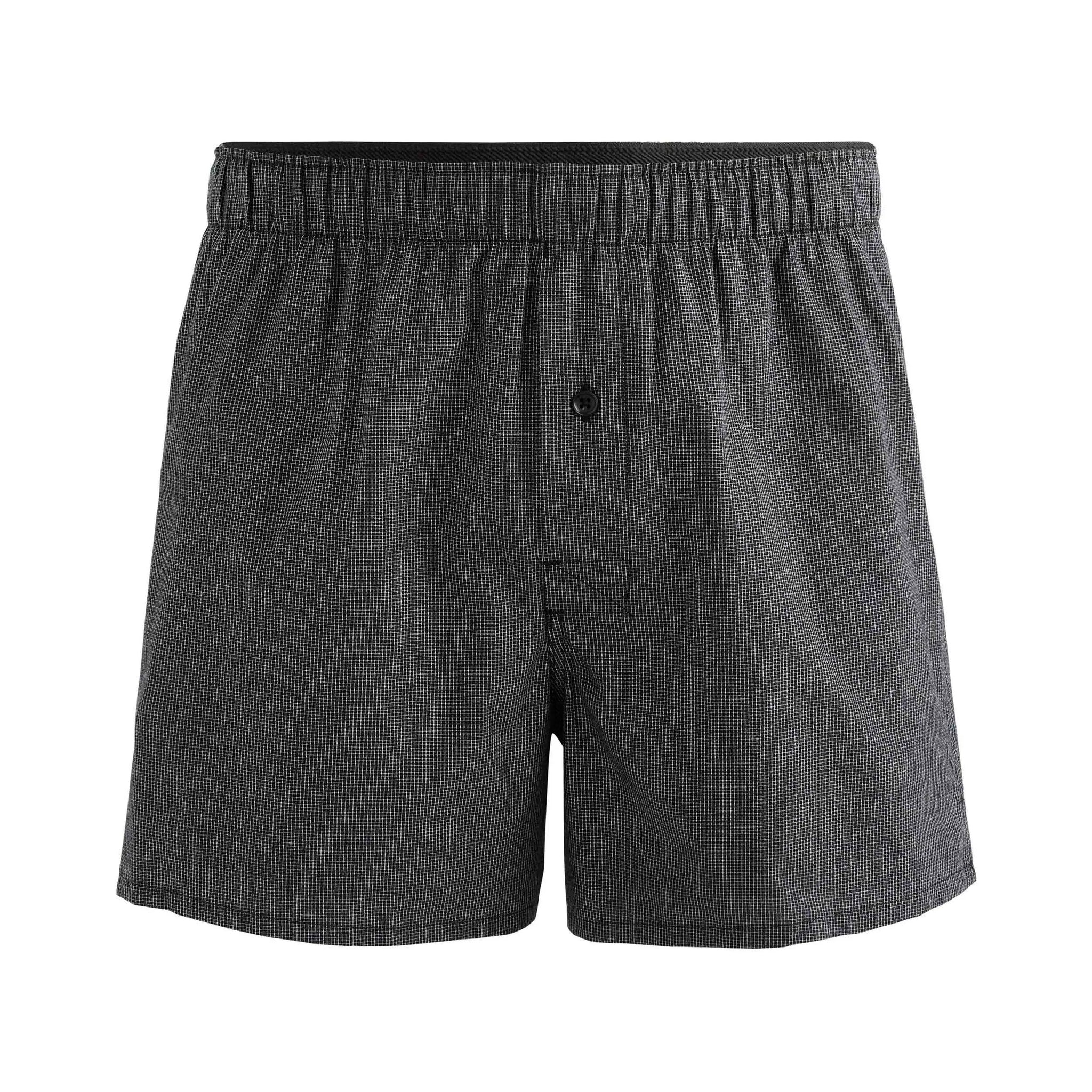100% Cotton Boxer Shorts With Small Checks - Black
