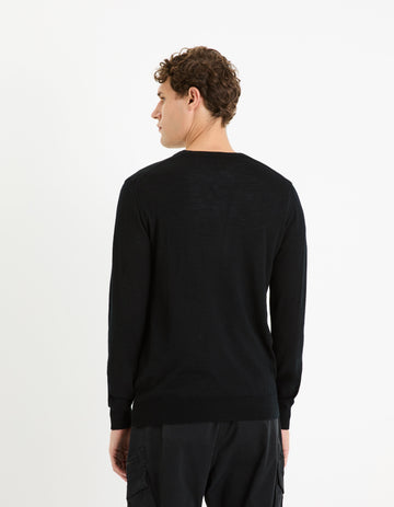 100% Merino Wool Crew Neck Sweater - Black