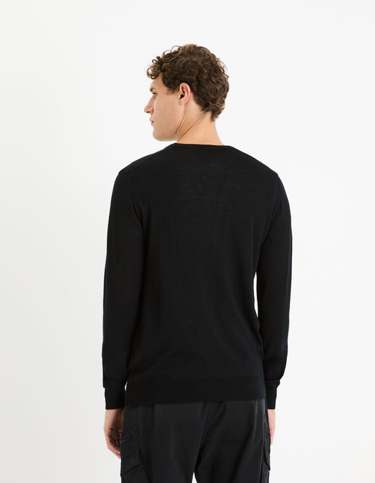 100% Merino Wool Crew Neck Sweater - Black