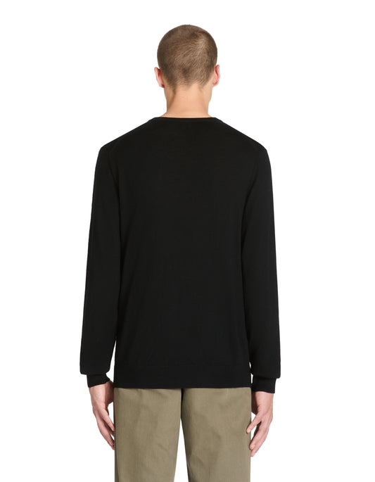 100% Merino Wool V-Neck Sweater - Black