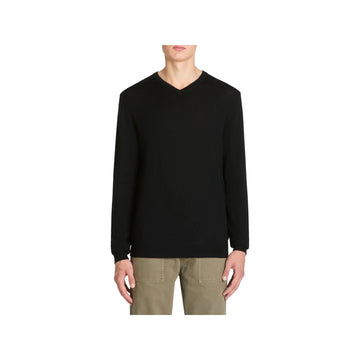100% Merino Wool V-Neck Sweater - Black