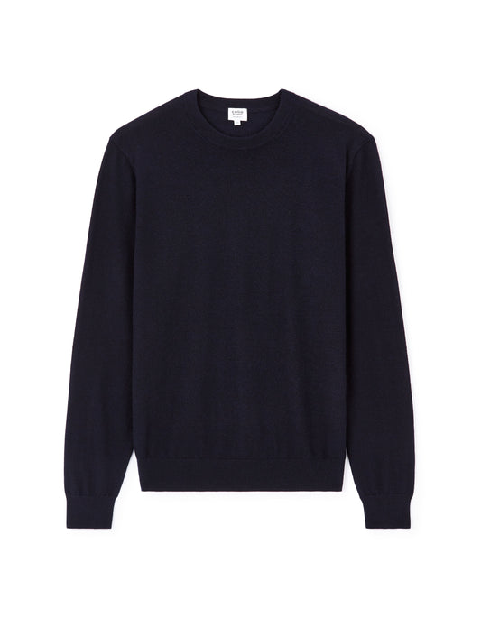  100% Merino Wool Crew Neck Sweater - Navy