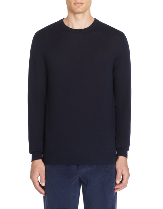  100% Merino Wool Crew Neck Sweater - Navy