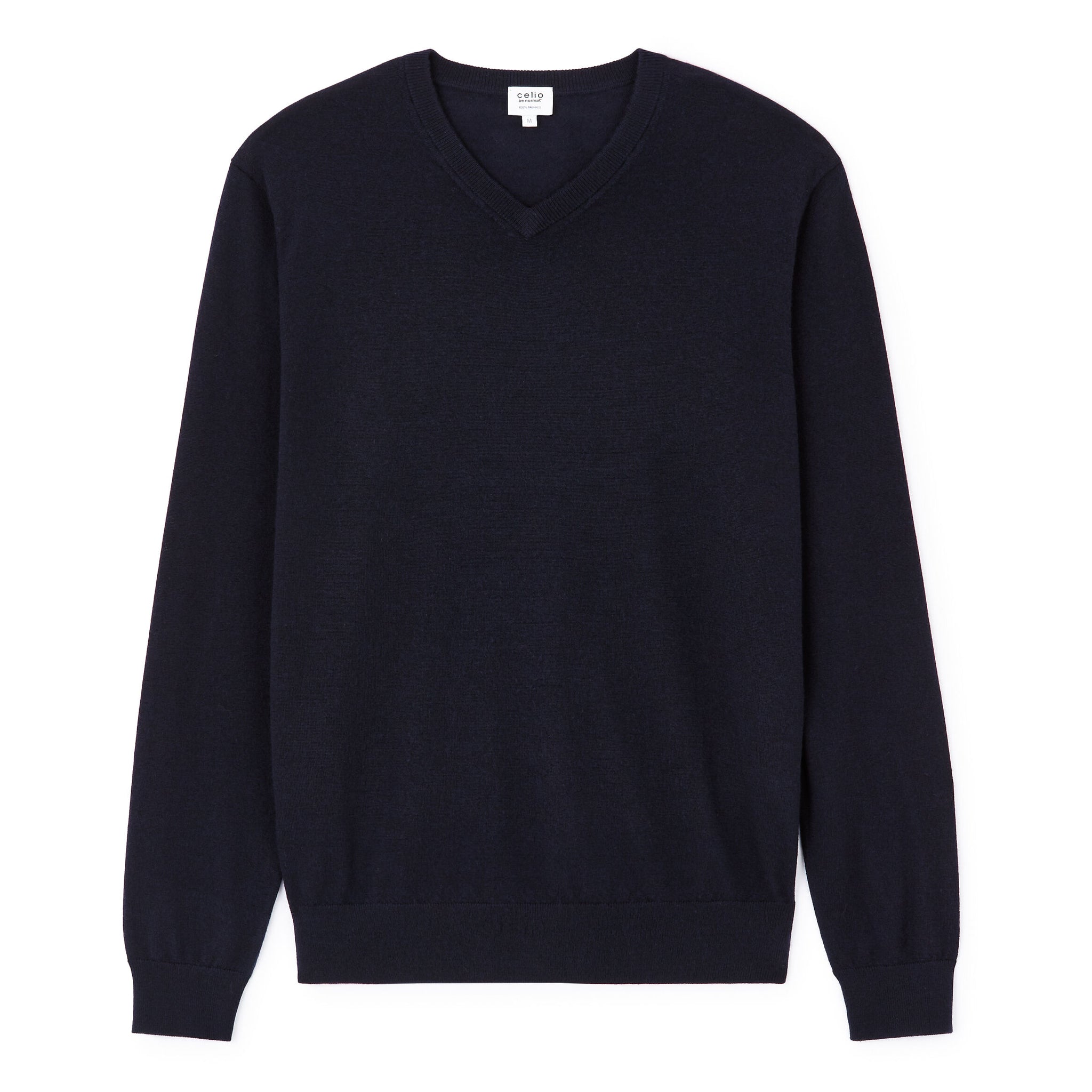100% Merino Wool V-Neck Sweater - Navy