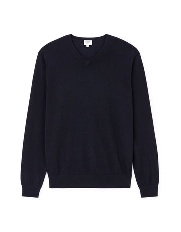 100% Merino Wool V-Neck Sweater - Navy