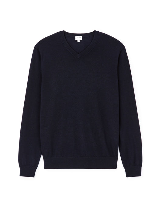 100% Merino Wool V-Neck Sweater - Navy