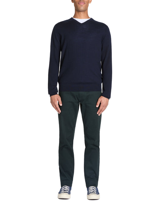 100% Merino Wool V-Neck Sweater - Navy