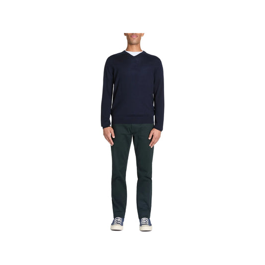 100% Merino Wool V-Neck Sweater - Navy
