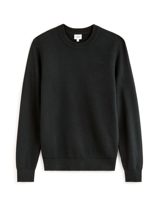 100% cotton crew neck sweater - black