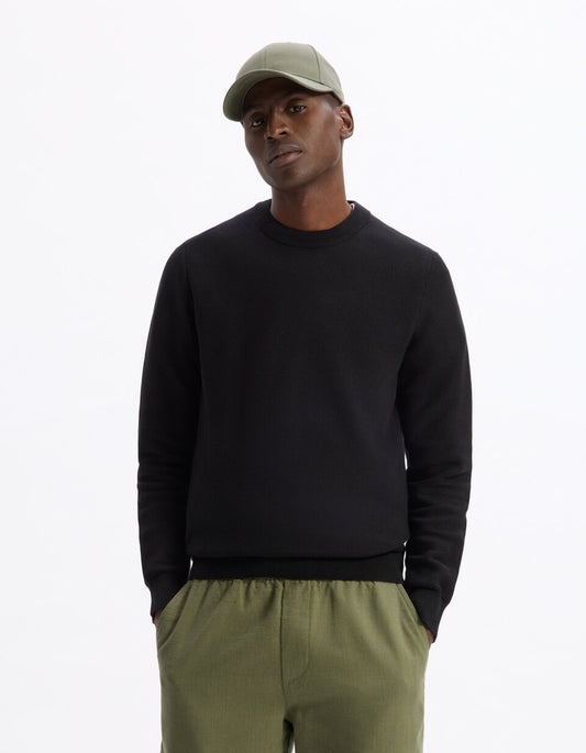 100% cotton crew neck sweater - black