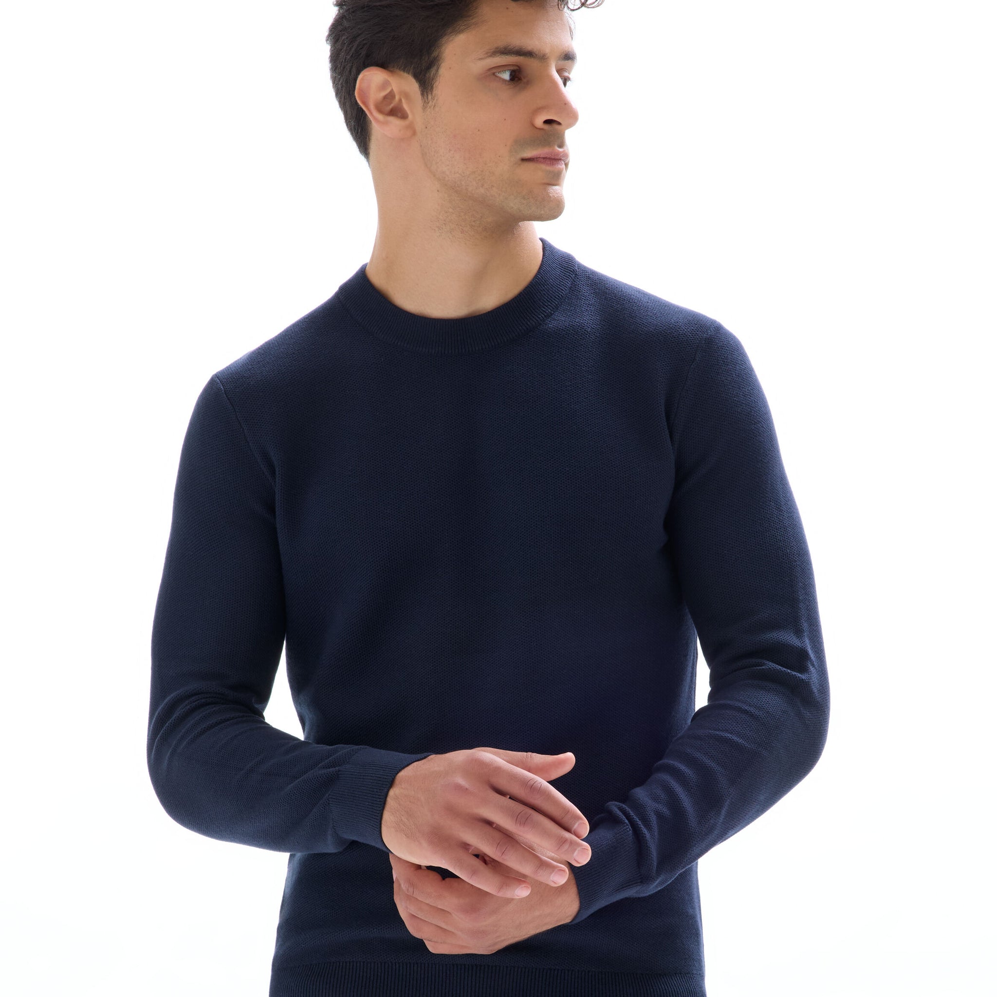 100% cotton crew neck sweater - navy