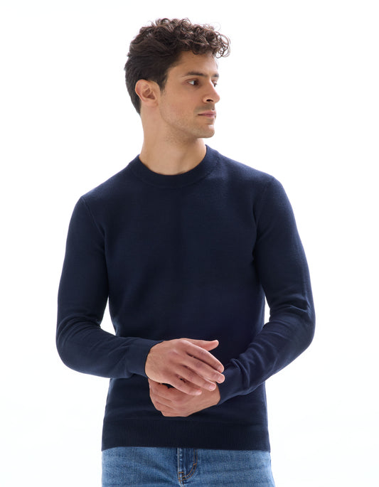 100% cotton crew neck sweater - navy