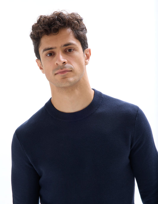 100% cotton crew neck sweater - navy