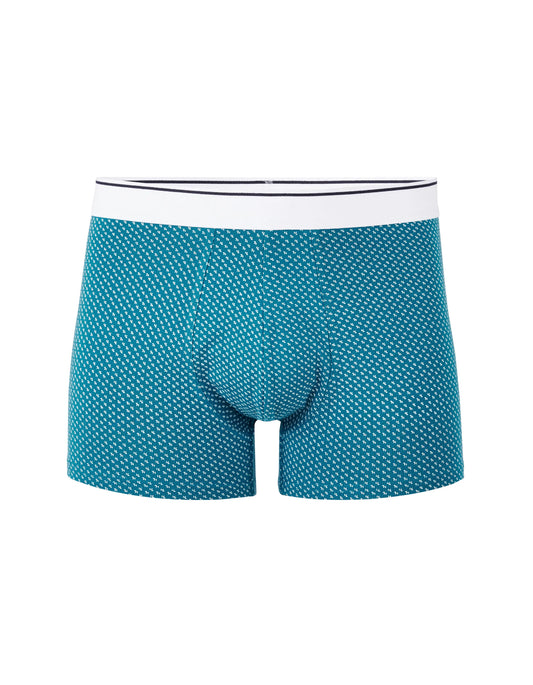 Printed Stretch Cotton Boxer Shorts - Blue