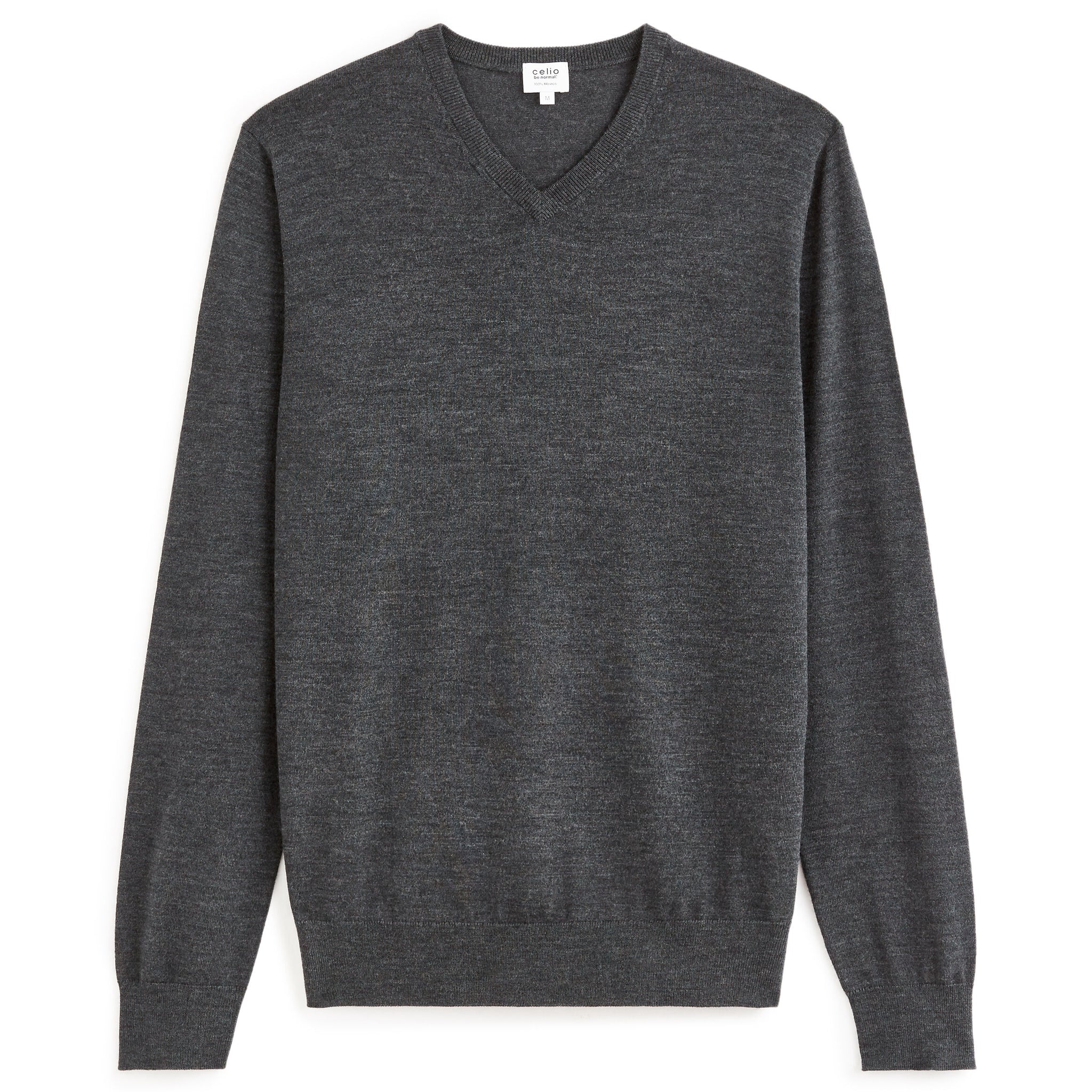 100% Merino Wool V-Neck Sweater - Anthracite