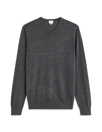 100% Merino Wool V-Neck Sweater - Anthracite