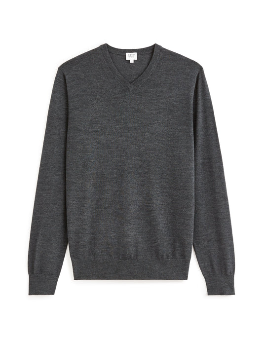 100% Merino Wool V-Neck Sweater - Anthracite