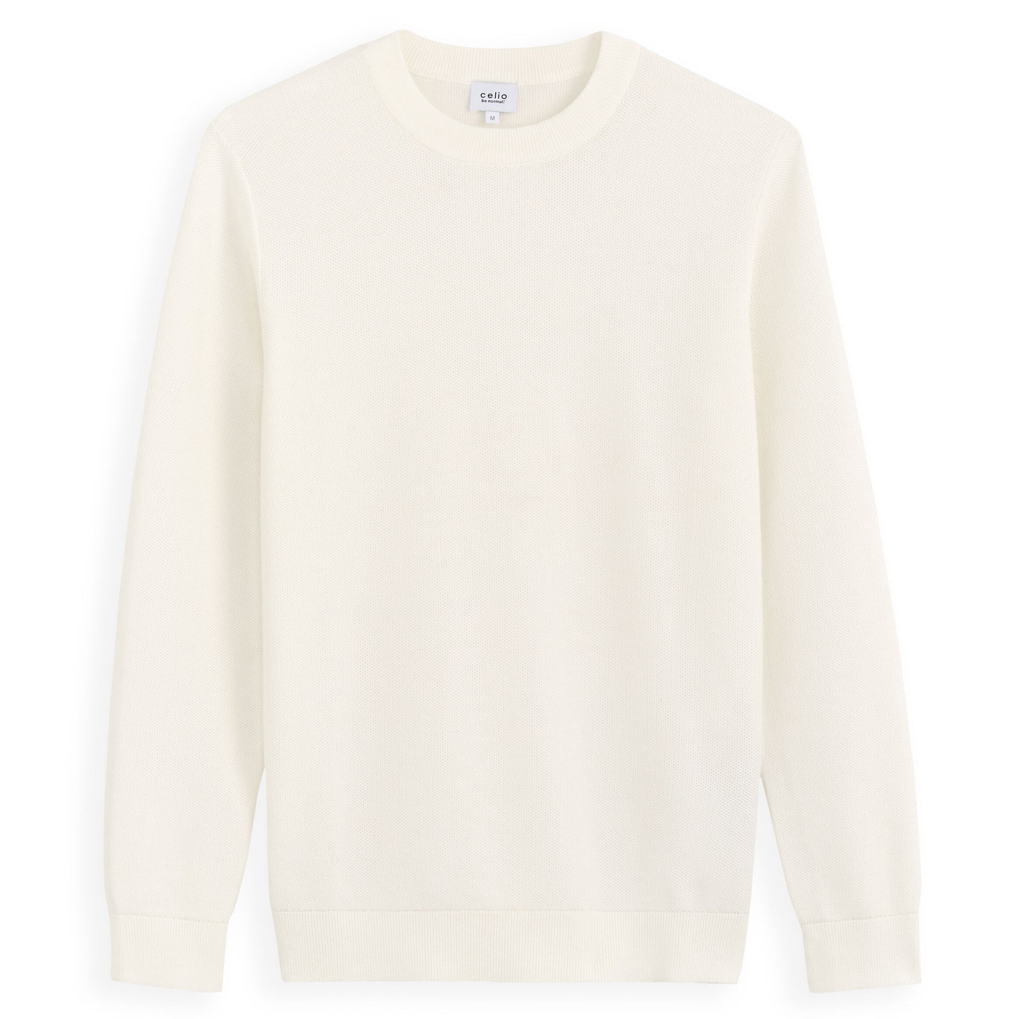 100% cotton round neck sweater - ecru