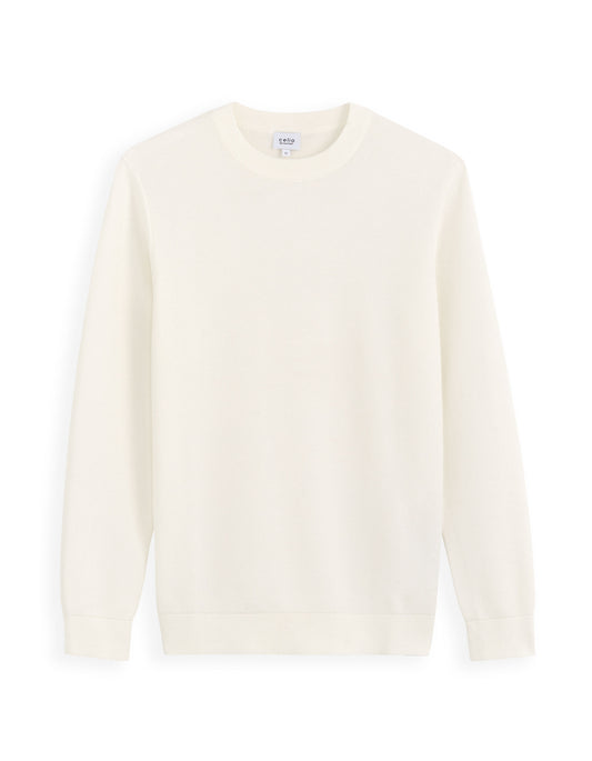 100% cotton round neck sweater - ecru