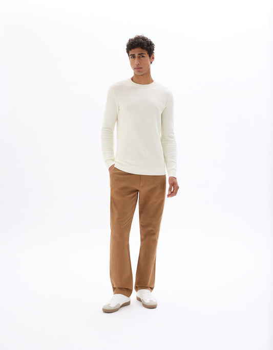 100% cotton round neck sweater - ecru