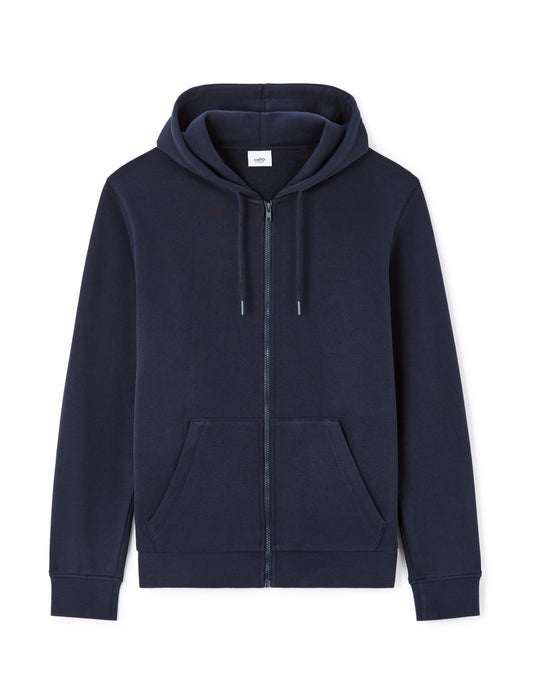 100% cotton zip-up hoodie - navy