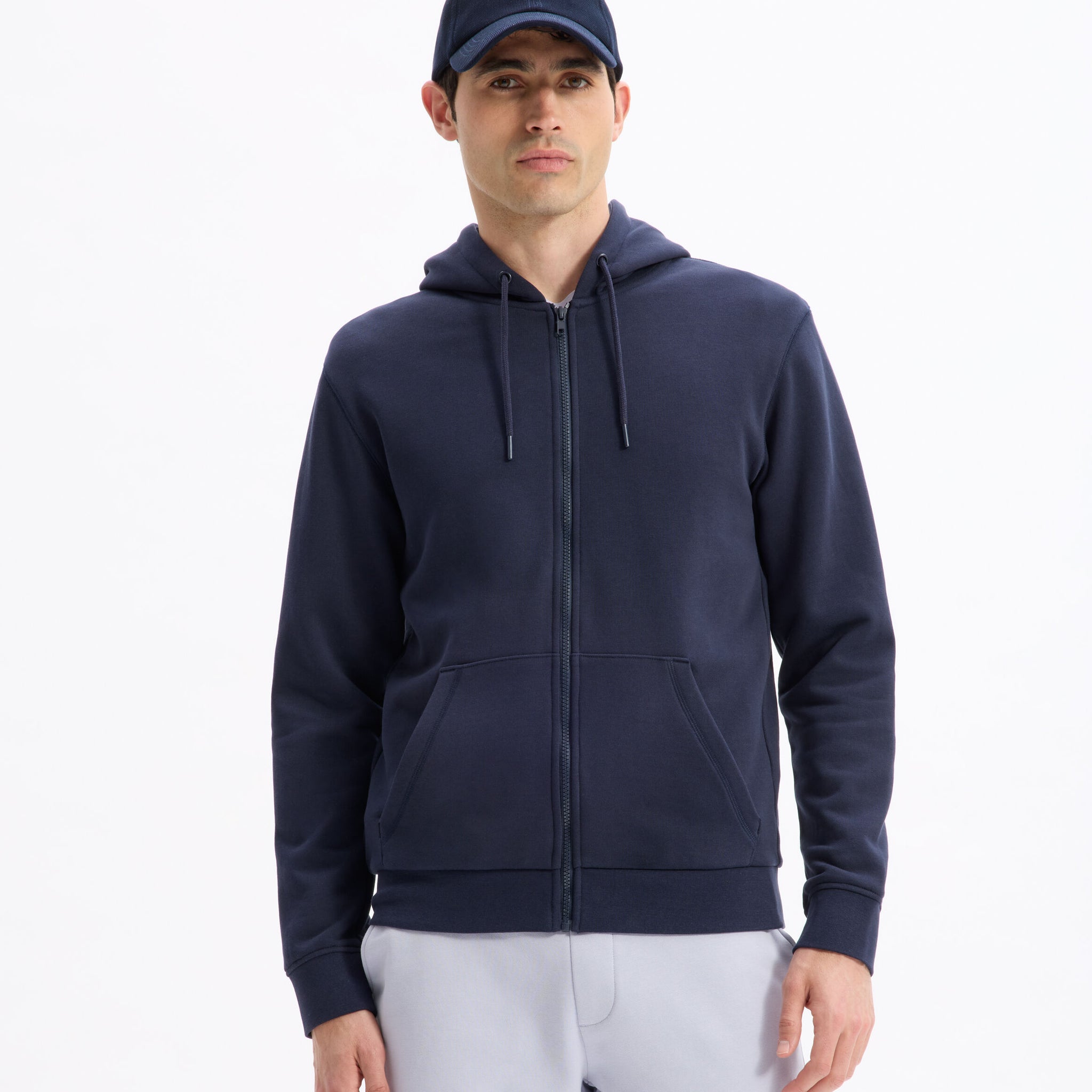 100% cotton zip-up hoodie - navy