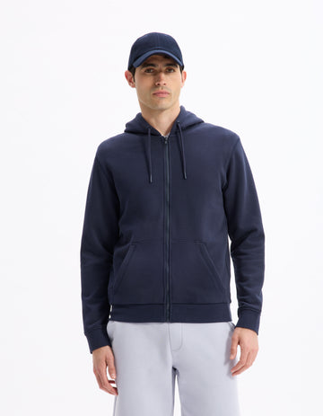 100% cotton zip-up hoodie - navy