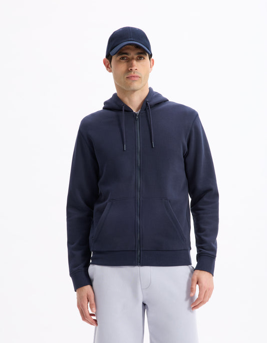 100% cotton zip-up hoodie - navy