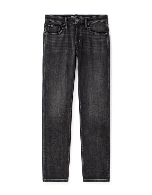 C.35 straight stretch knit 3-length jeans - black