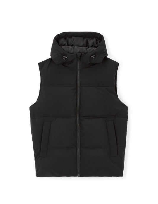 Warm sleeveless hooded down jacket - black