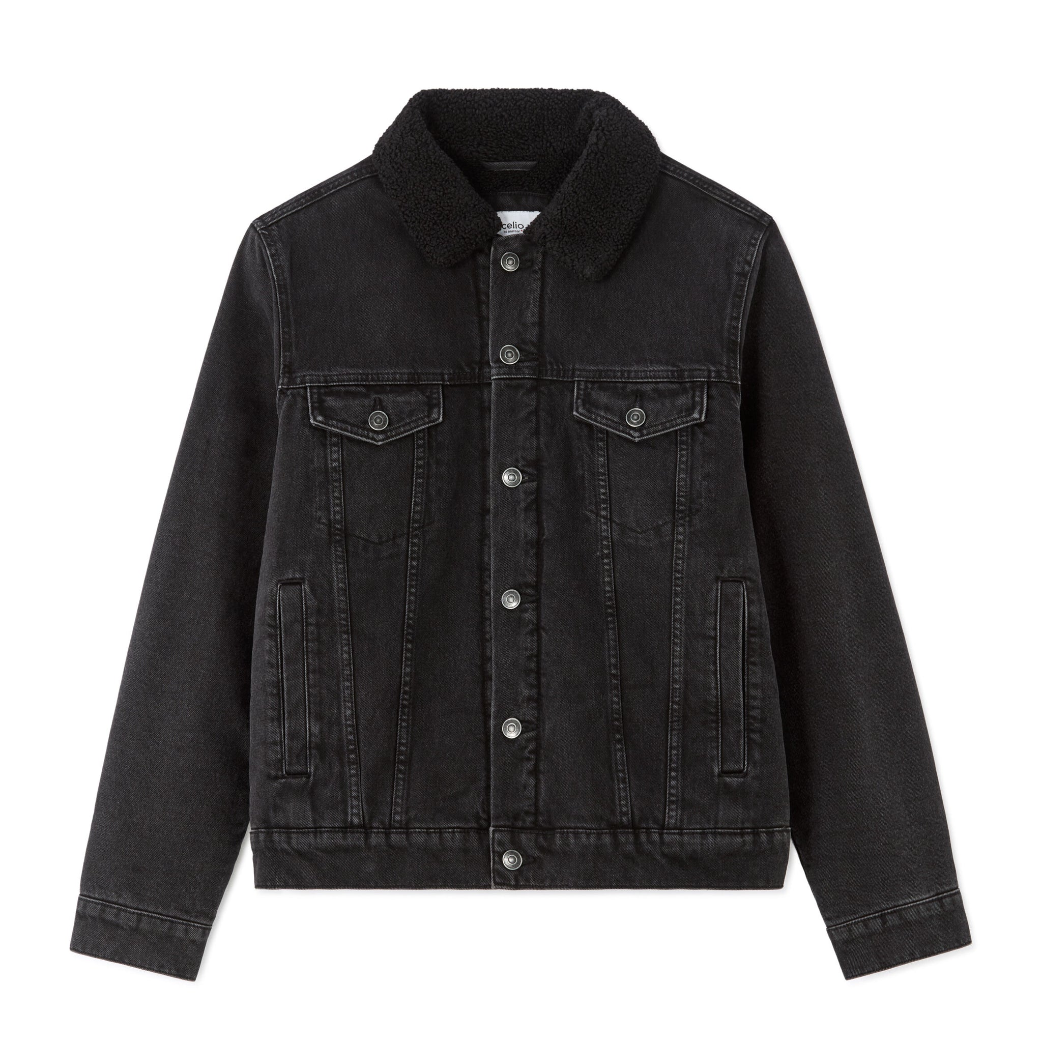 Sherpa-lined denim jacket - black