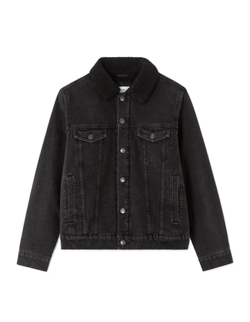Sherpa-lined denim jacket - black