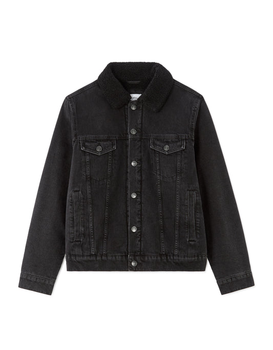 Sherpa-lined denim jacket - black