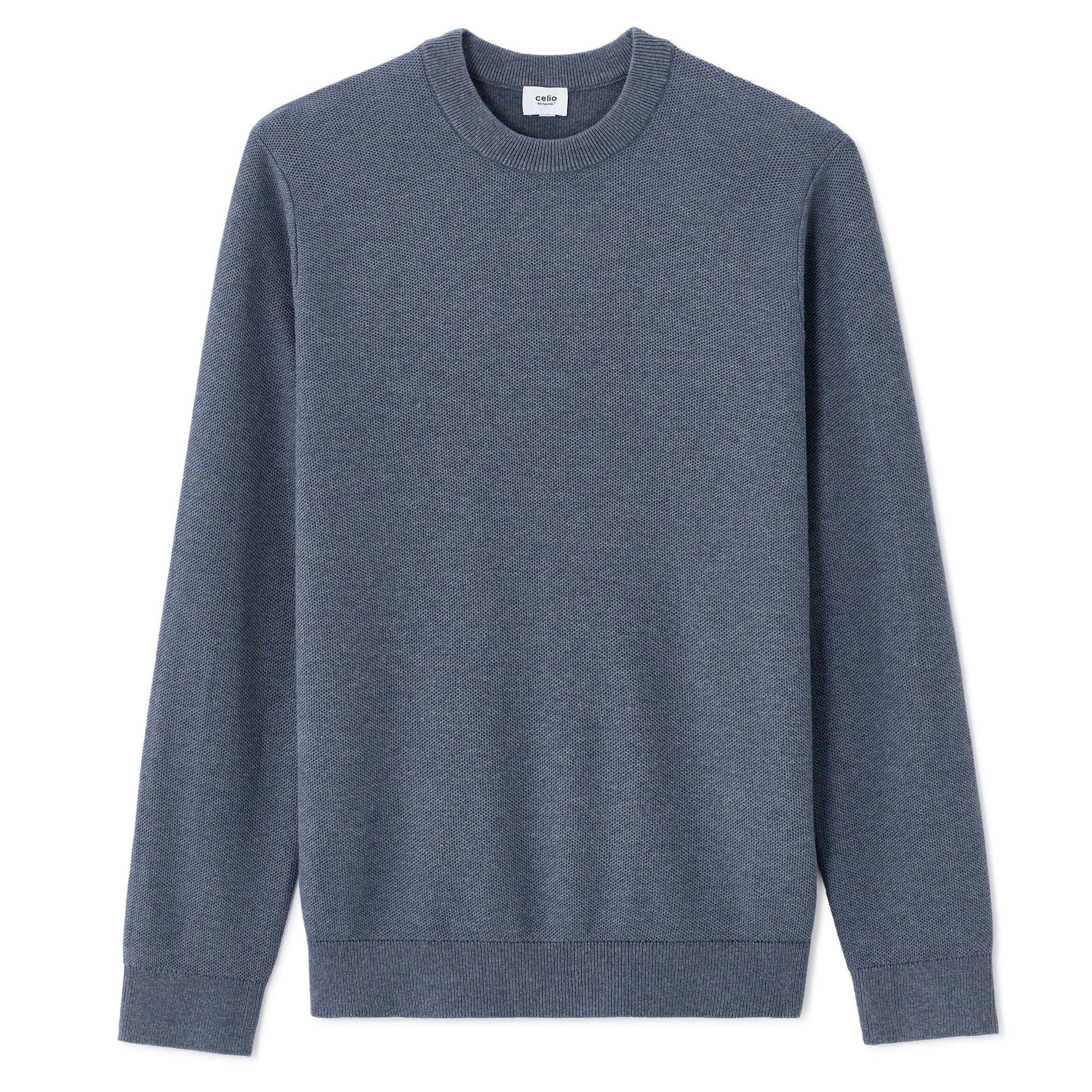 100% cotton crew neck sweater - BLUE STONE