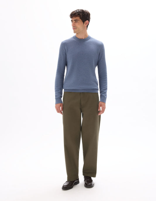 100% cotton crew neck sweater - BLUE STONE