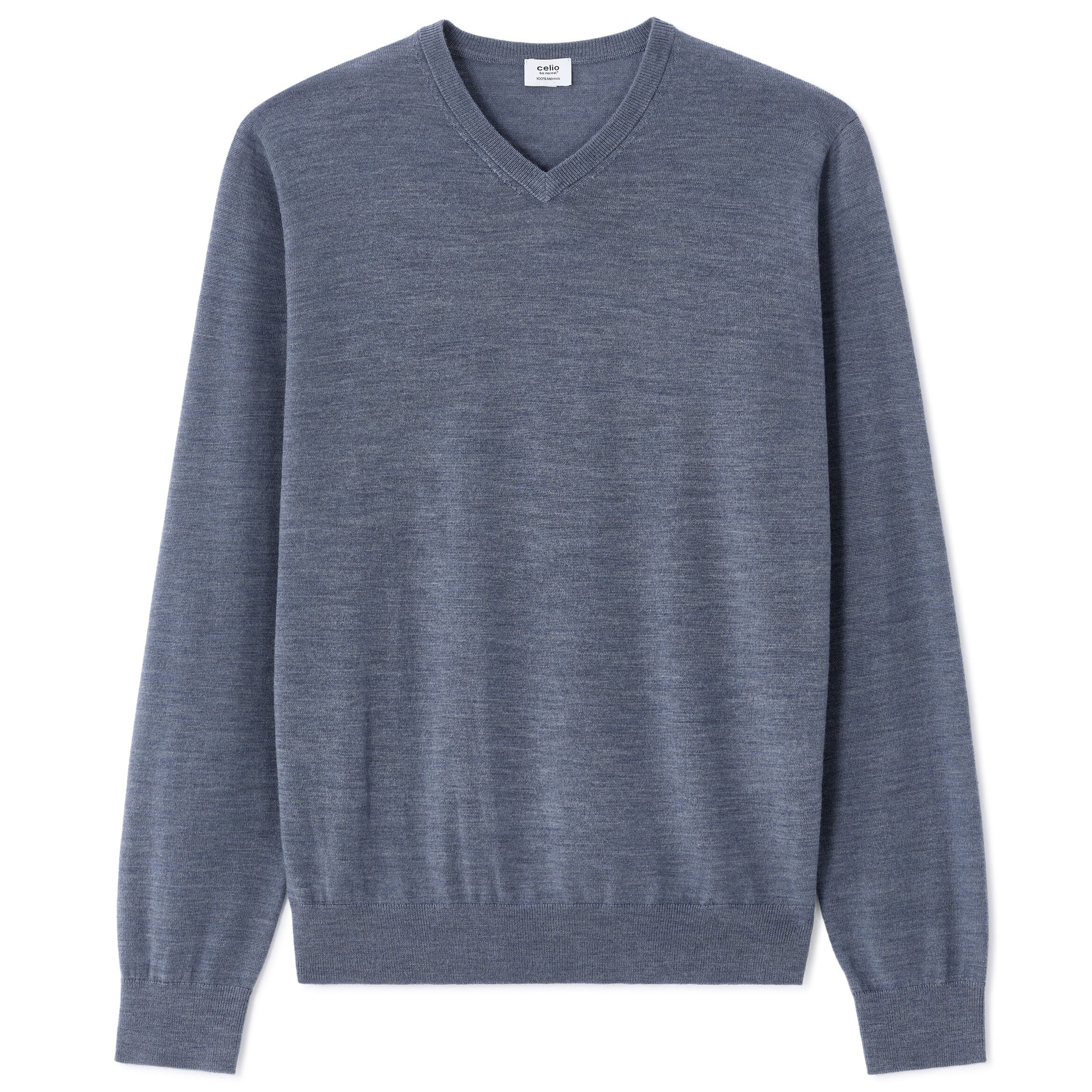 100% Merino Wool V-Neck Sweater - Medium Blue