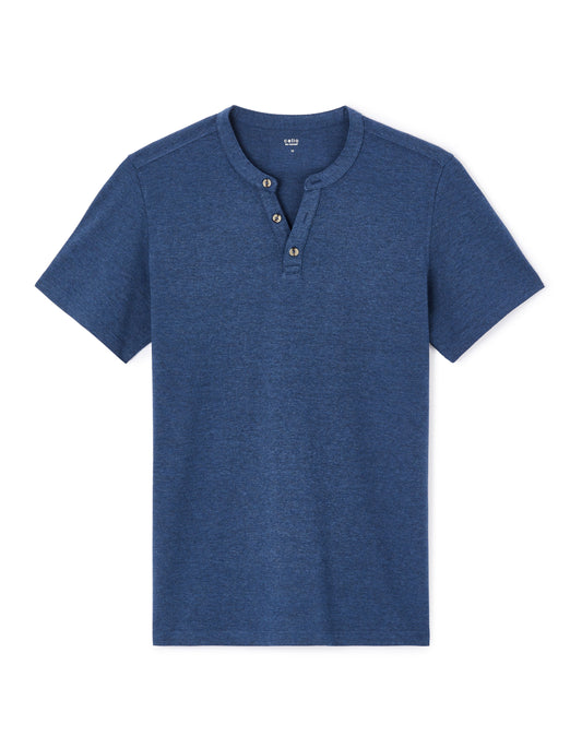 Straight Cut Henley Mixed T-Shirt