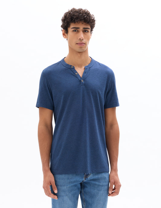 Straight Cut Henley Mixed T-Shirt