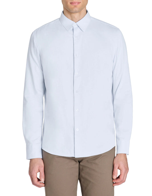 Regular Satin-Effect Shirt, 100% Cotton - Blue