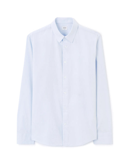 Regular Satin-Effect Shirt, 100% Cotton - Blue