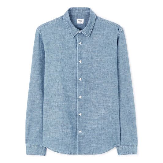 Regular-Fit 100% Cotton Chambray Shirt - Blue