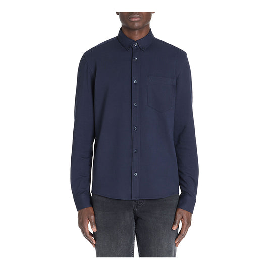 Regular Stretch Cotton Pique Shirt - Navy