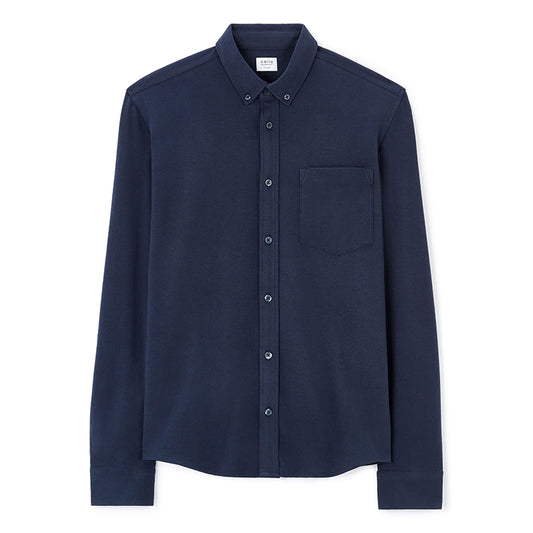 Regular Stretch Cotton Pique Shirt - Navy