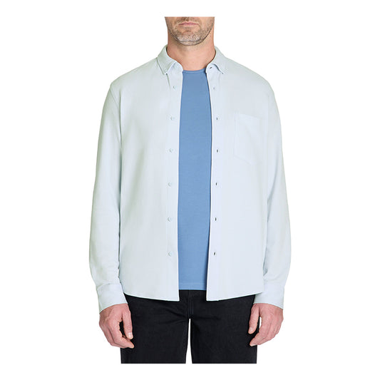 Regular Stretch Cotton Pique Shirt - Light Blue