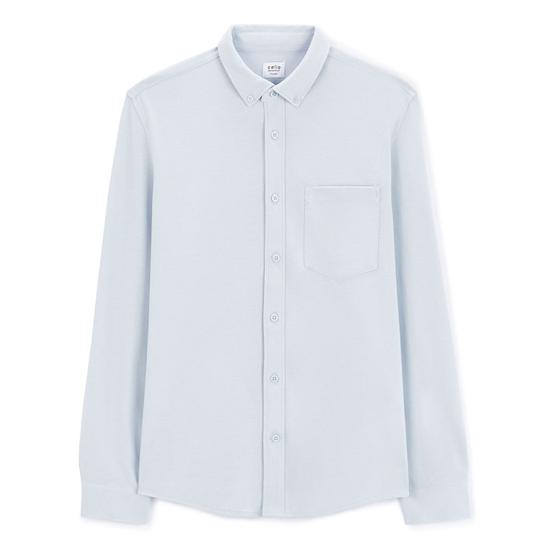 Regular Stretch Cotton Pique Shirt - Light Blue