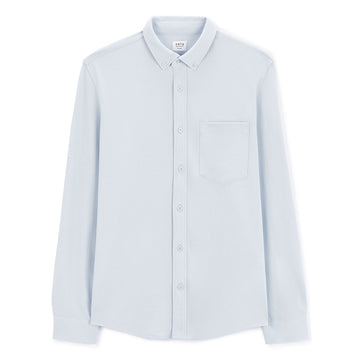 Regular Stretch Cotton Pique Shirt - Light Blue