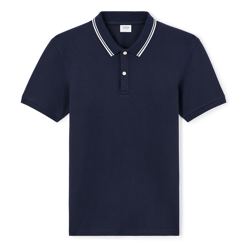 Slim Stretch Cotton Polo Shirt - Navy
