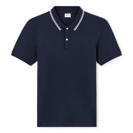 Slim Stretch Cotton Polo Shirt - Navy