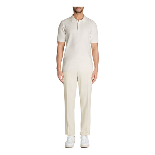 Regular-Fit 100% Cotton Textured Knit Polo Shirt - Beige